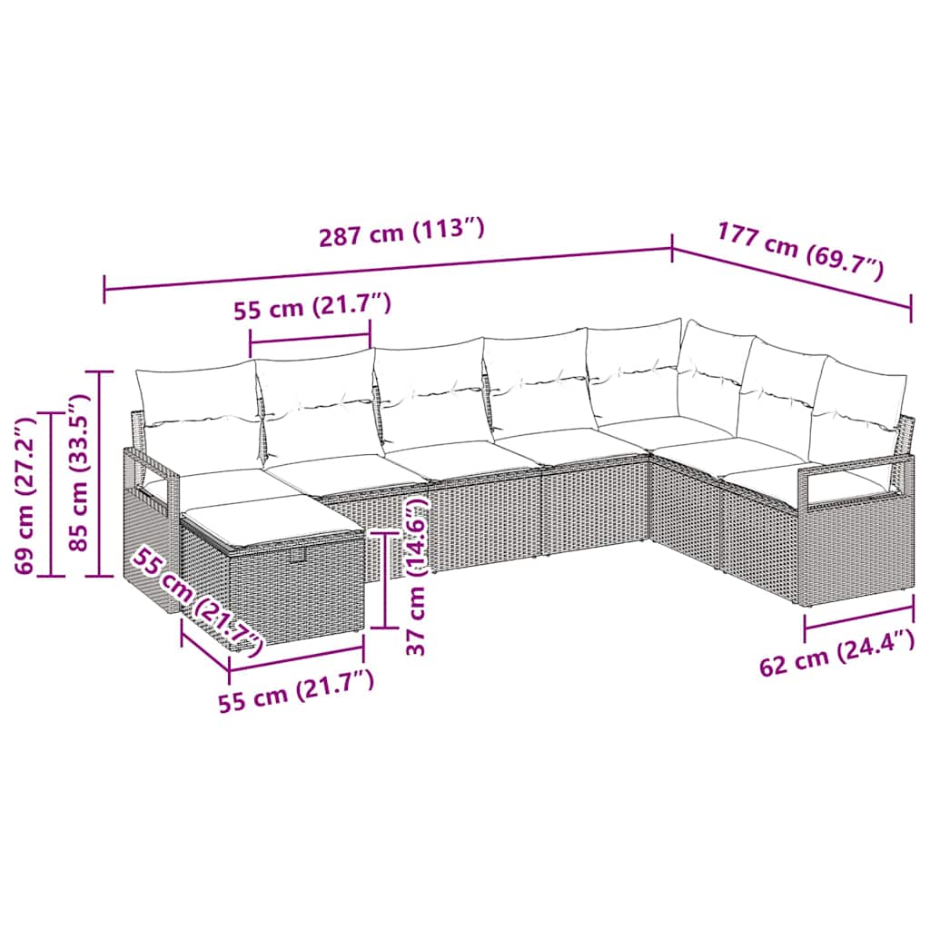 Sofa Set mit Kissen 8 pcs Beige und Hellgrau Poly-Rattan