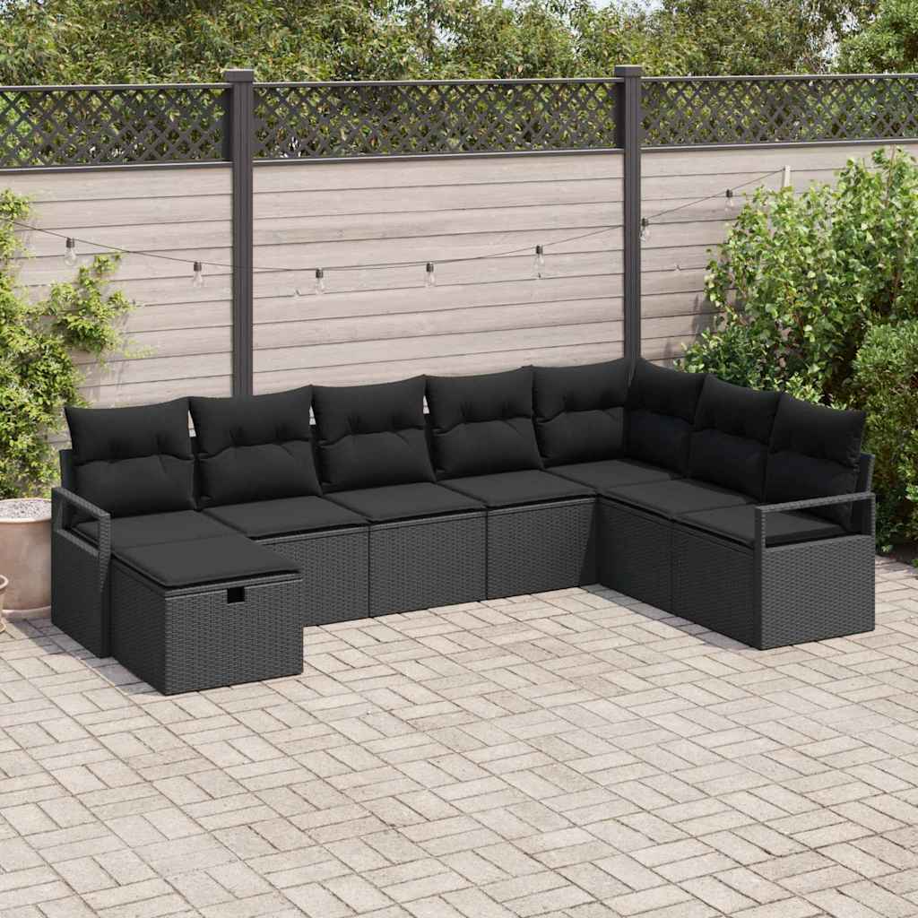 Sofa Set mit Kissen mit Speicher 8 pcs Schwarz Poly-Rattan