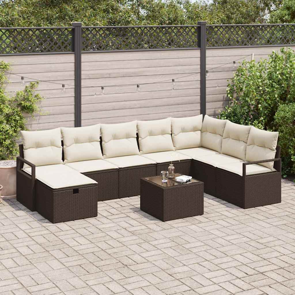 Sofa Set mit Kissen mit Speicher Braun und Creme Poly-Rattan