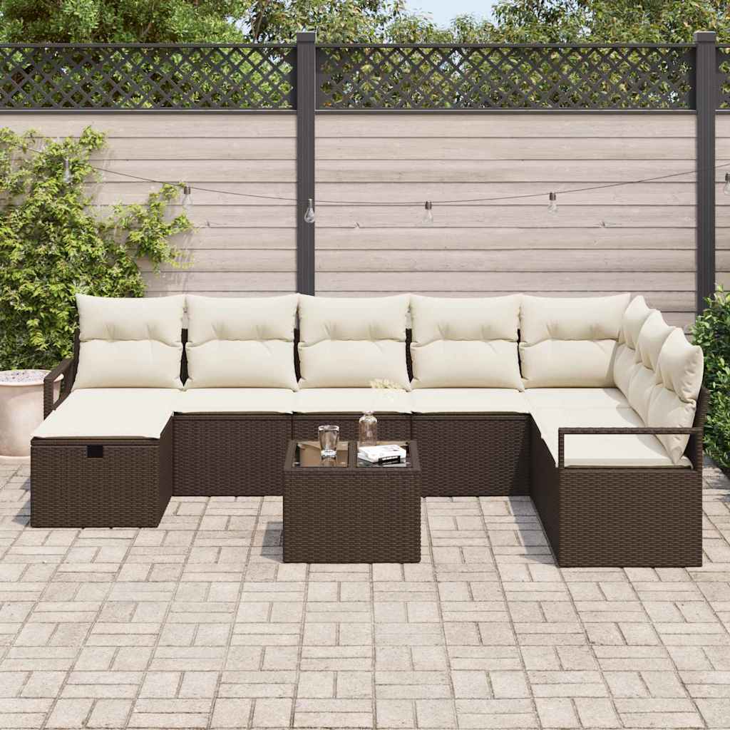 Sofa Set mit Kissen mit Speicher Braun und Creme Poly-Rattan