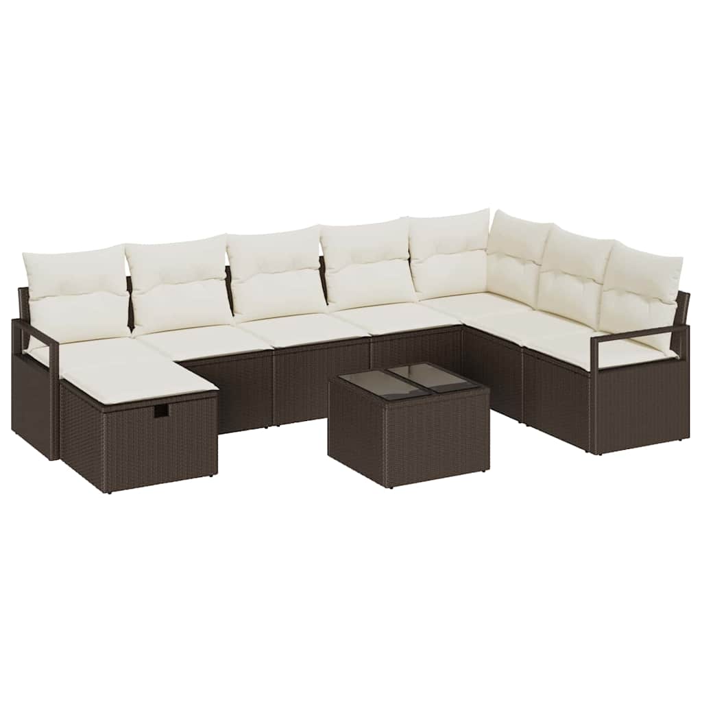 Sofa Set mit Kissen mit Speicher Braun und Creme Poly-Rattan