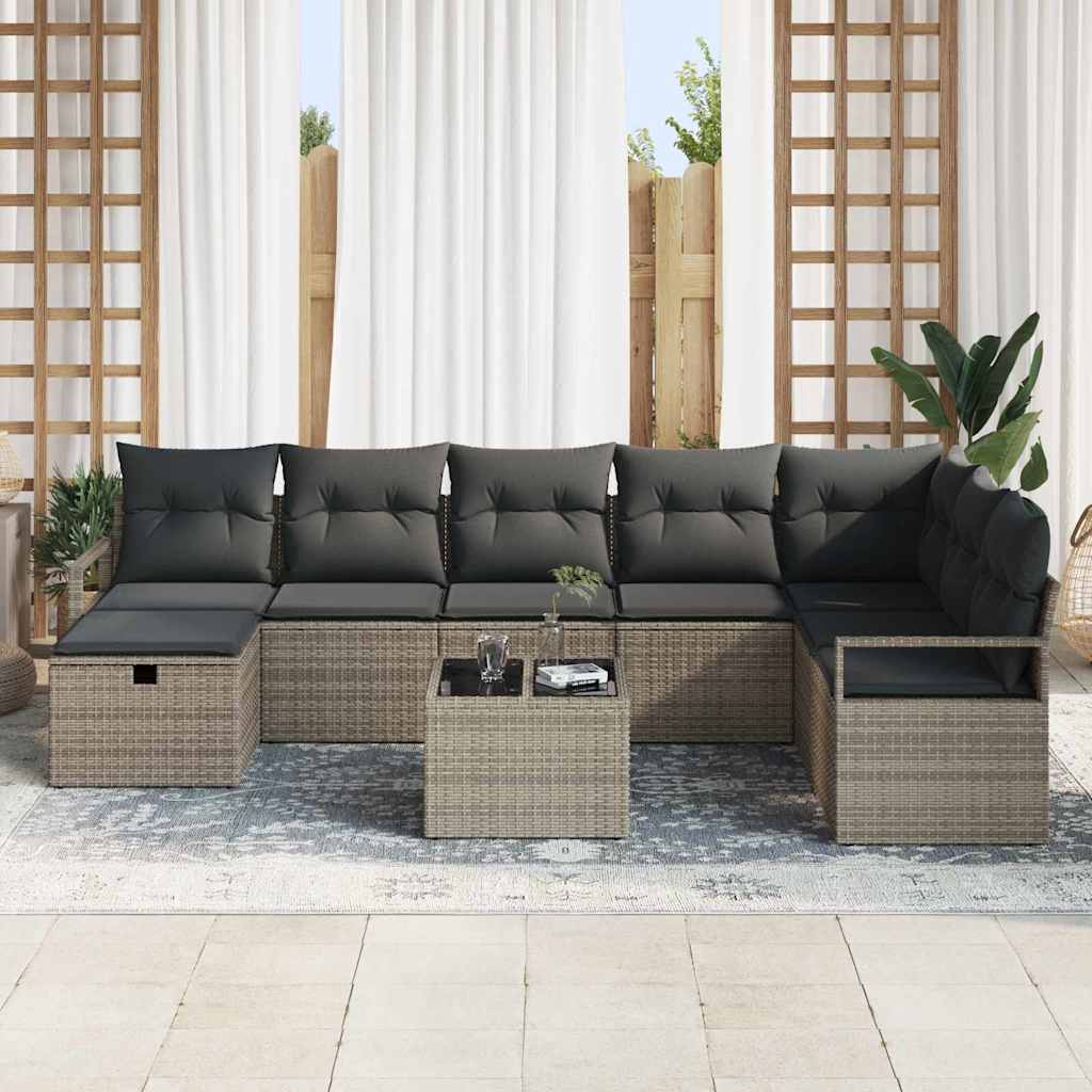 Sofa Set mit Kissen mit Speicher 9 pcs Grau Poly-Rattan