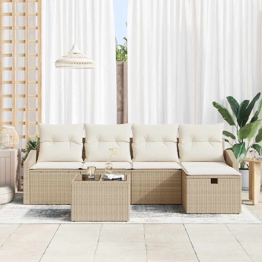 Sofa Set mit Kissen 5 pcs Poly-Rattan