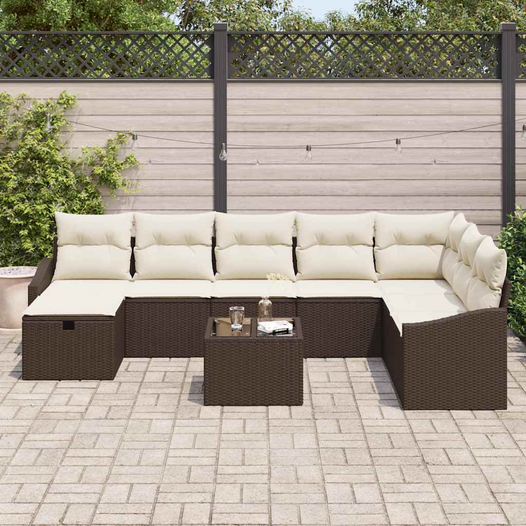 Sofa Set mit Kissen 9 pcs Poly-Rattan