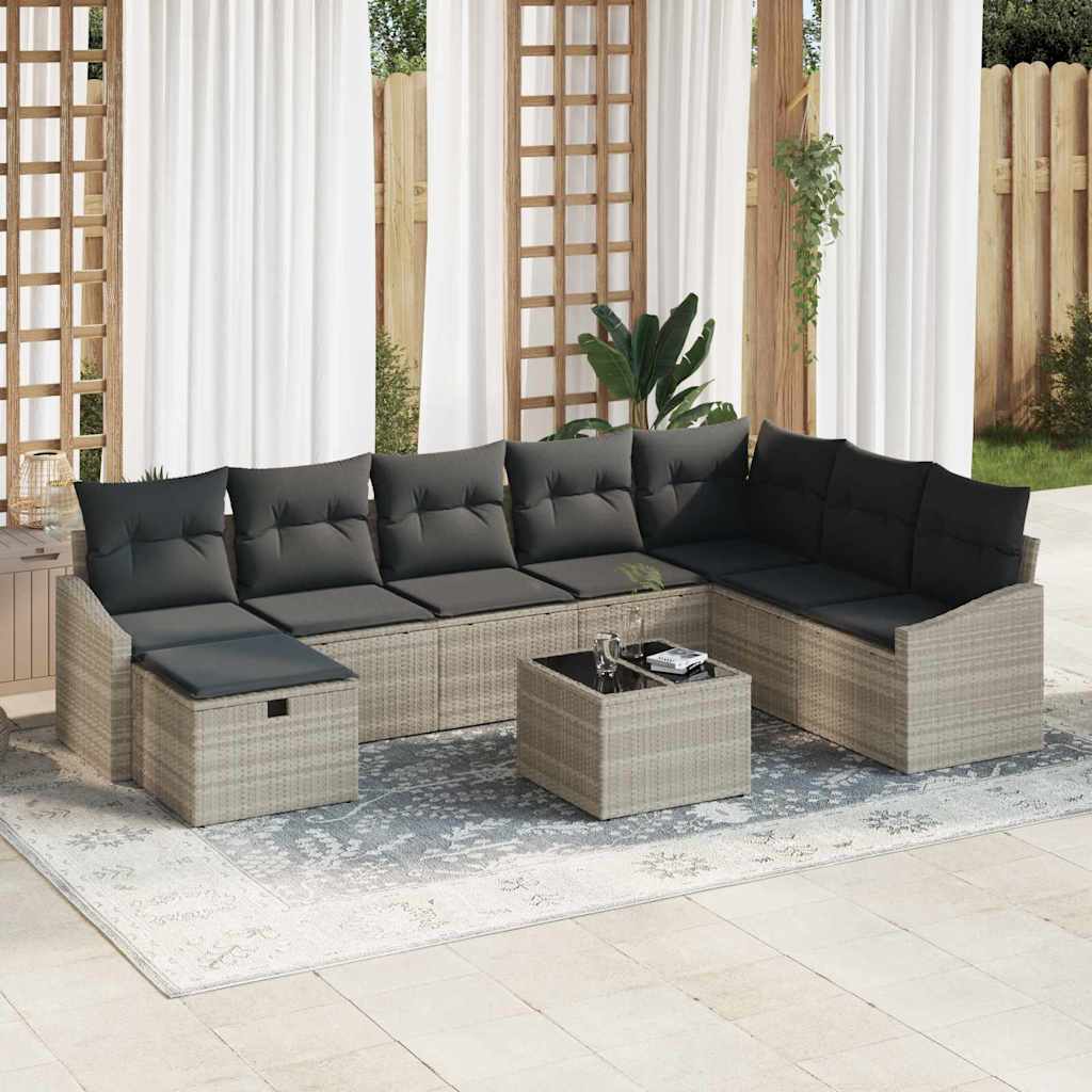 Sofa Set mit Kissen 9 pcs Poly-Rattan