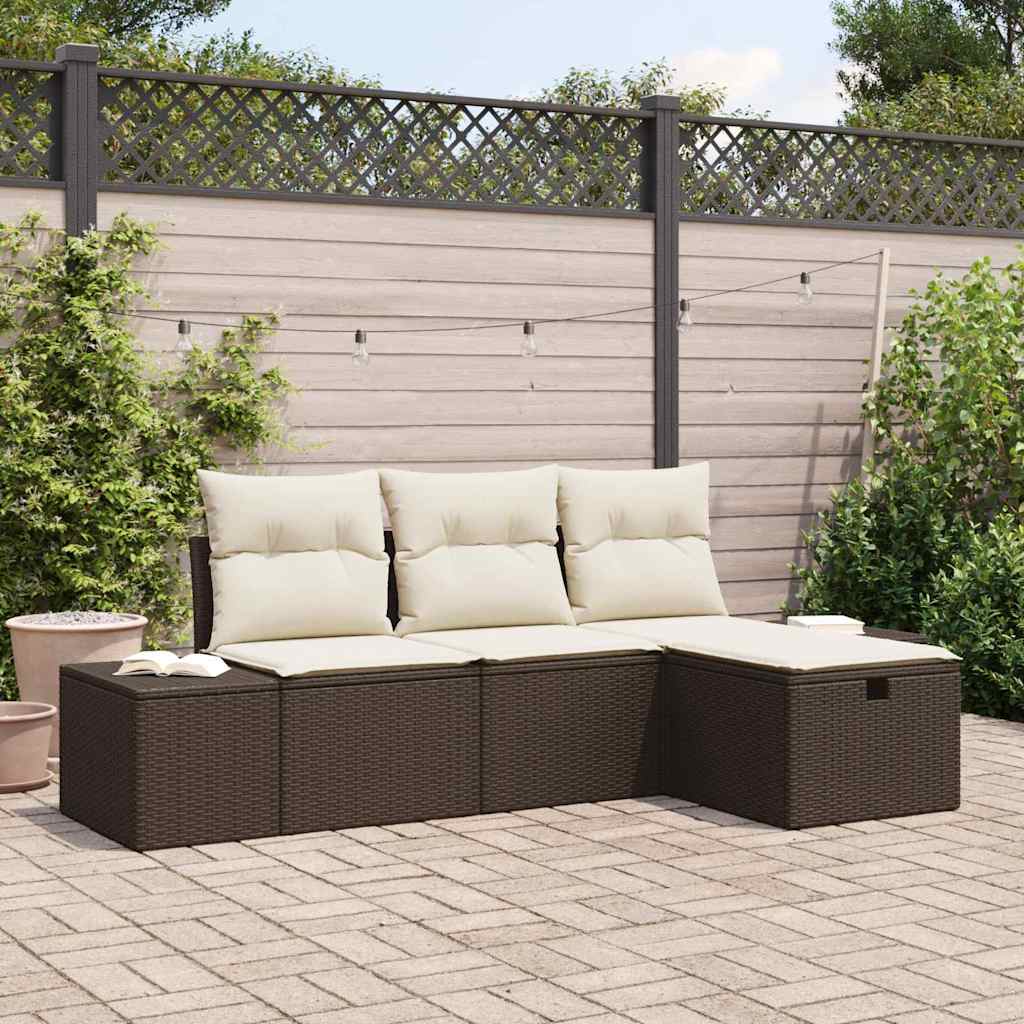 Sofa Set mit Kissen 4 pcs Poly-Rattan