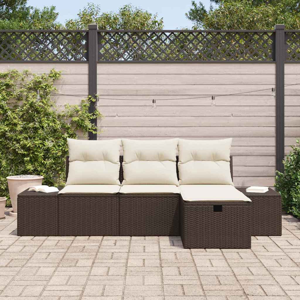 Sofa Set mit Kissen 4 pcs Poly-Rattan