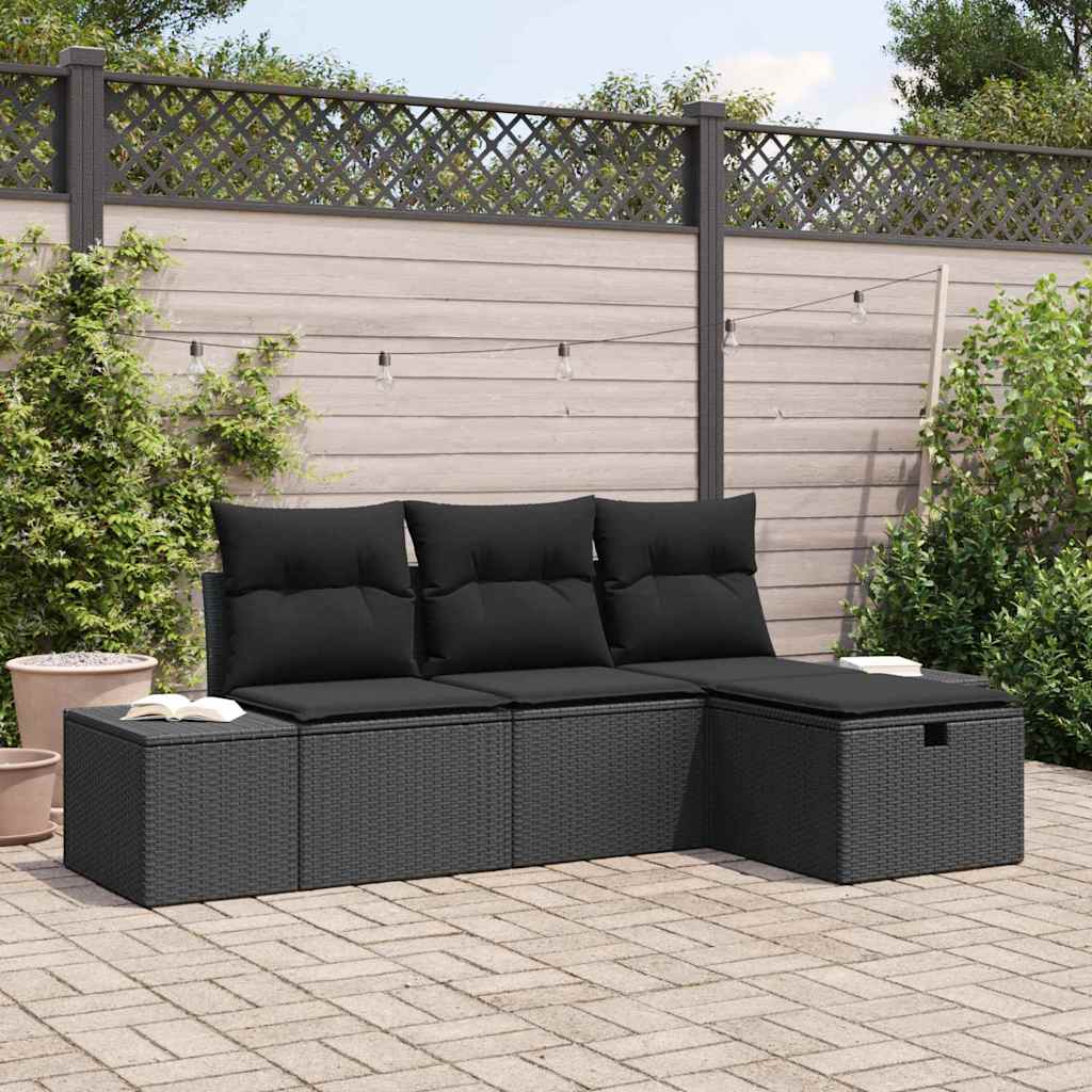 Sofa Set mit Kissen 4 pcs Poly-Rattan