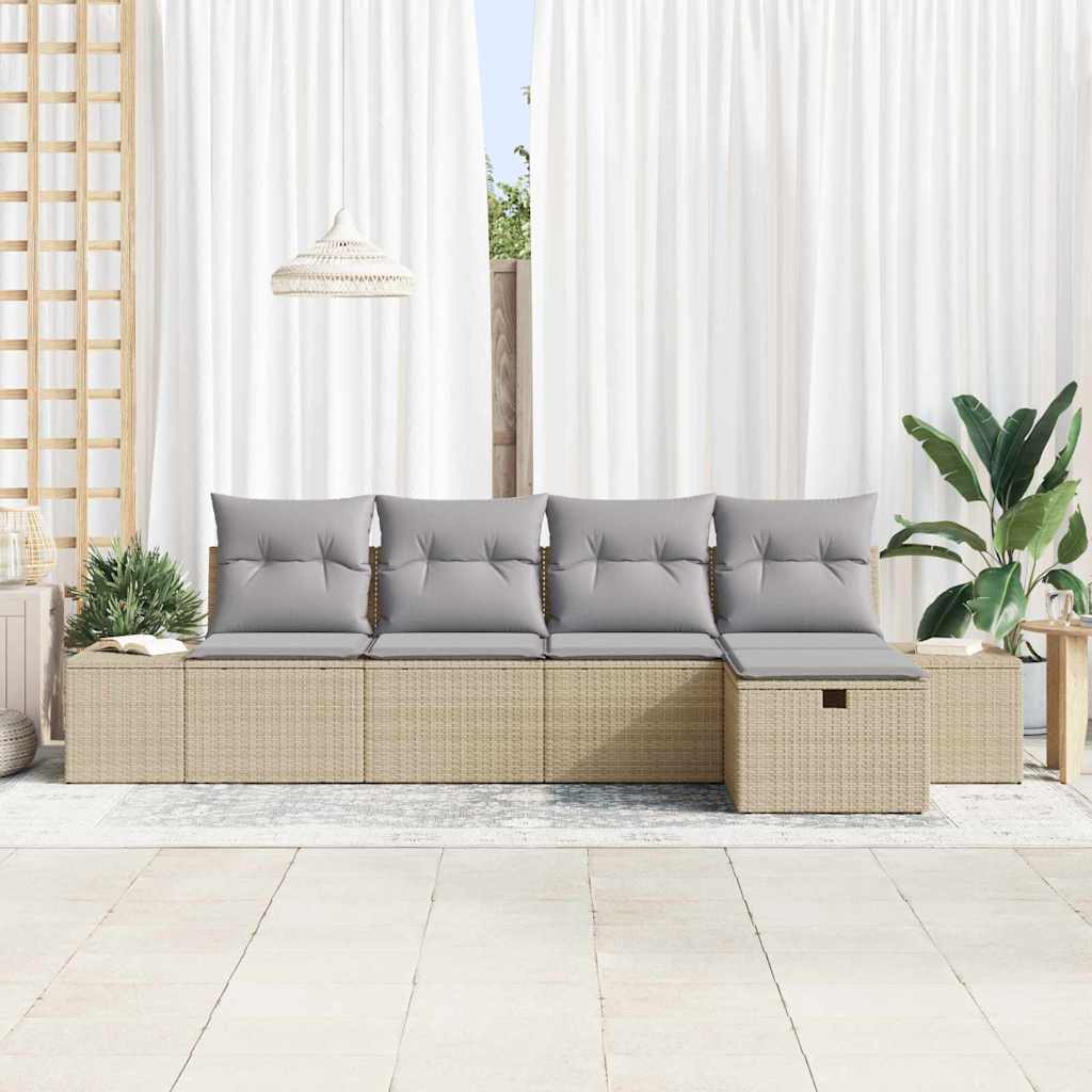 Sofa Set mit Kissen 5 pcs Poly-Rattan