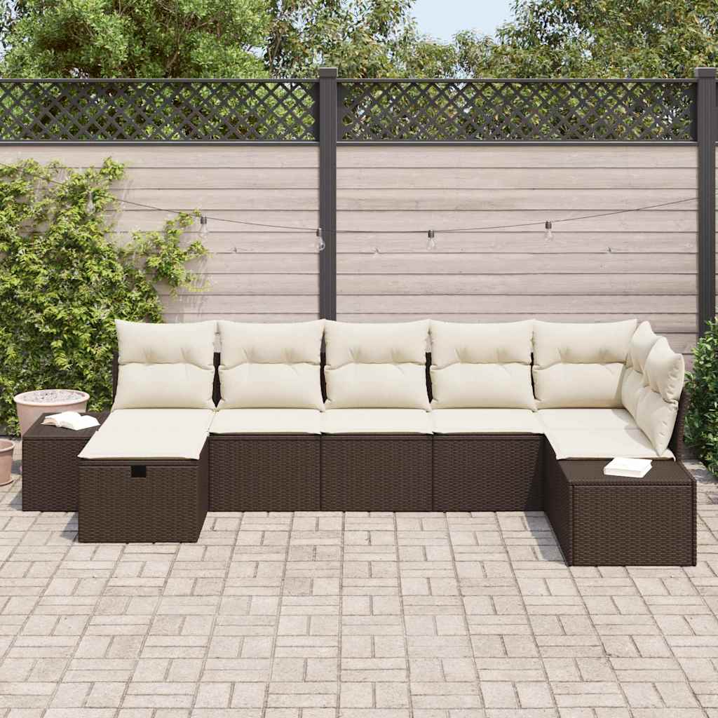 Sofa Set mit Kissen 7 pcs Poly-Rattan