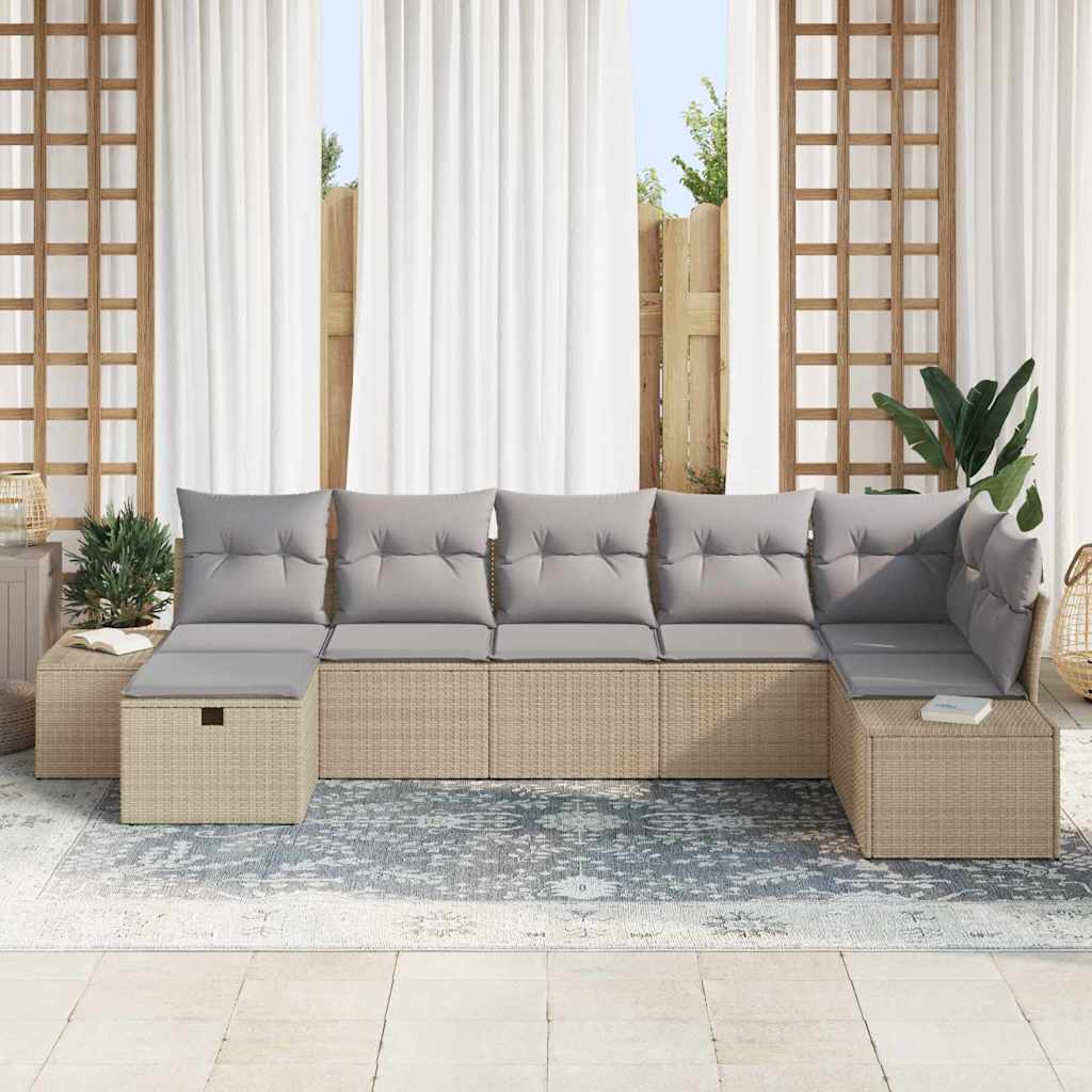 Sofa Set mit Kissen 7 pcs Poly-Rattan