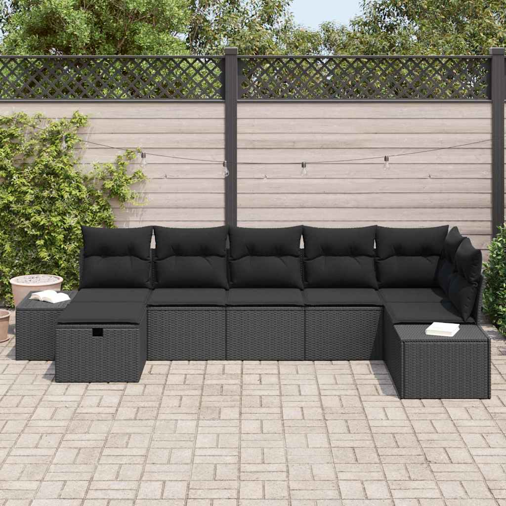 Sofa Set mit Kissen 7 pcs Poly-Rattan