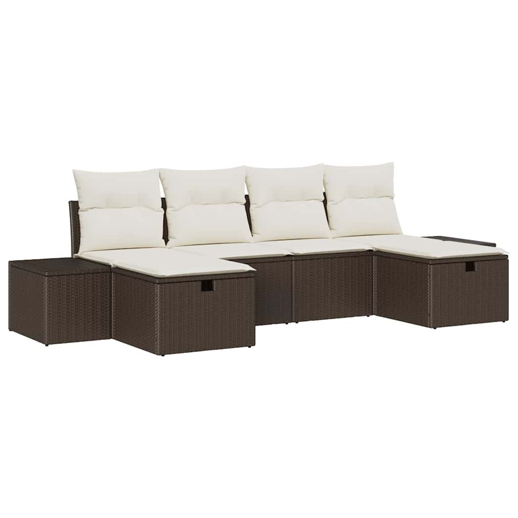 Gartensofa-set mit Kissen mit Speicher 6 pcs Braun Poly-Rattan