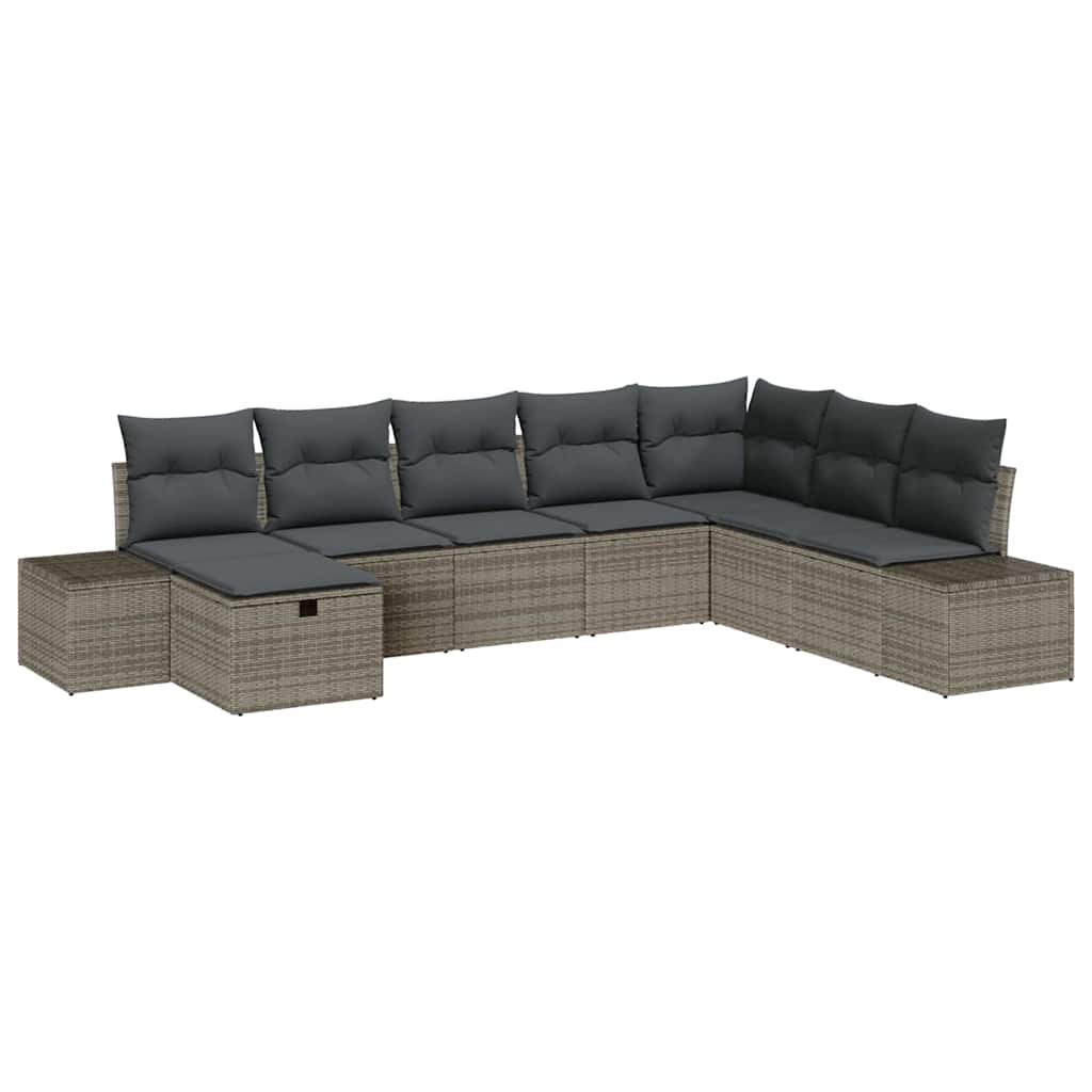 Garten-Sofa-Set mit Kissen 8 pcs Grau Poly Rattan