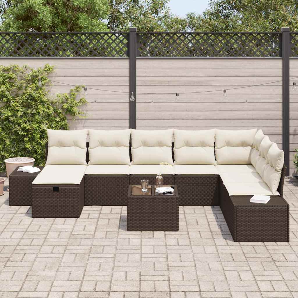 Garten-Sofa-Set mit Kissen 9 pcs Braun Poly Rattan