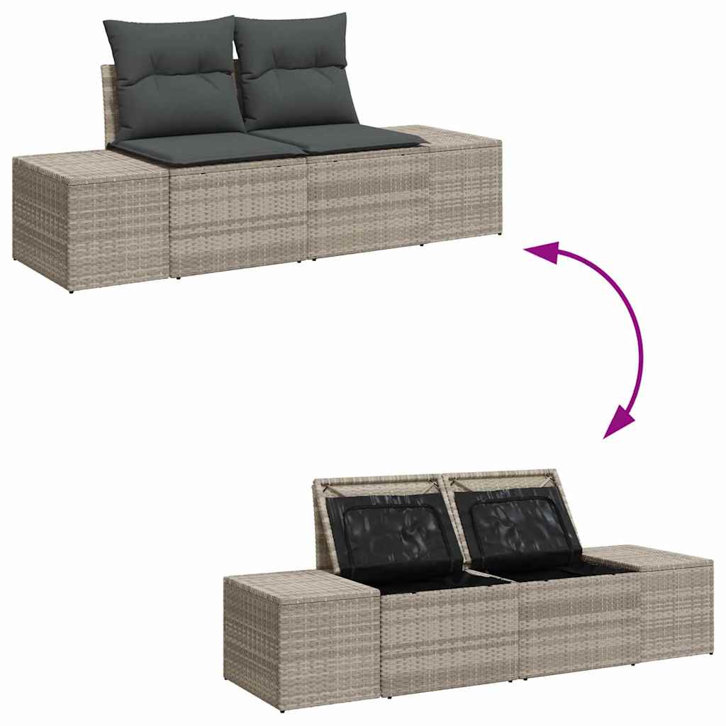 Garten-Sofa-Set mit Kissen 9 pcs Hellgrau Poly Rattan