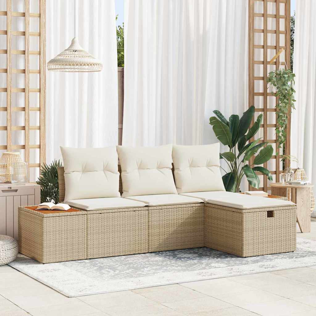 Gartensofa-set mit Kissen mit Speicher 4 pcs Beige Poly-Rattan
