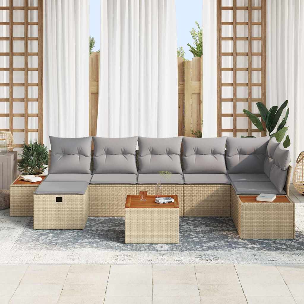 Garten-Sofa-Set mit Kissen 8 pcs Beige Poly Rattan