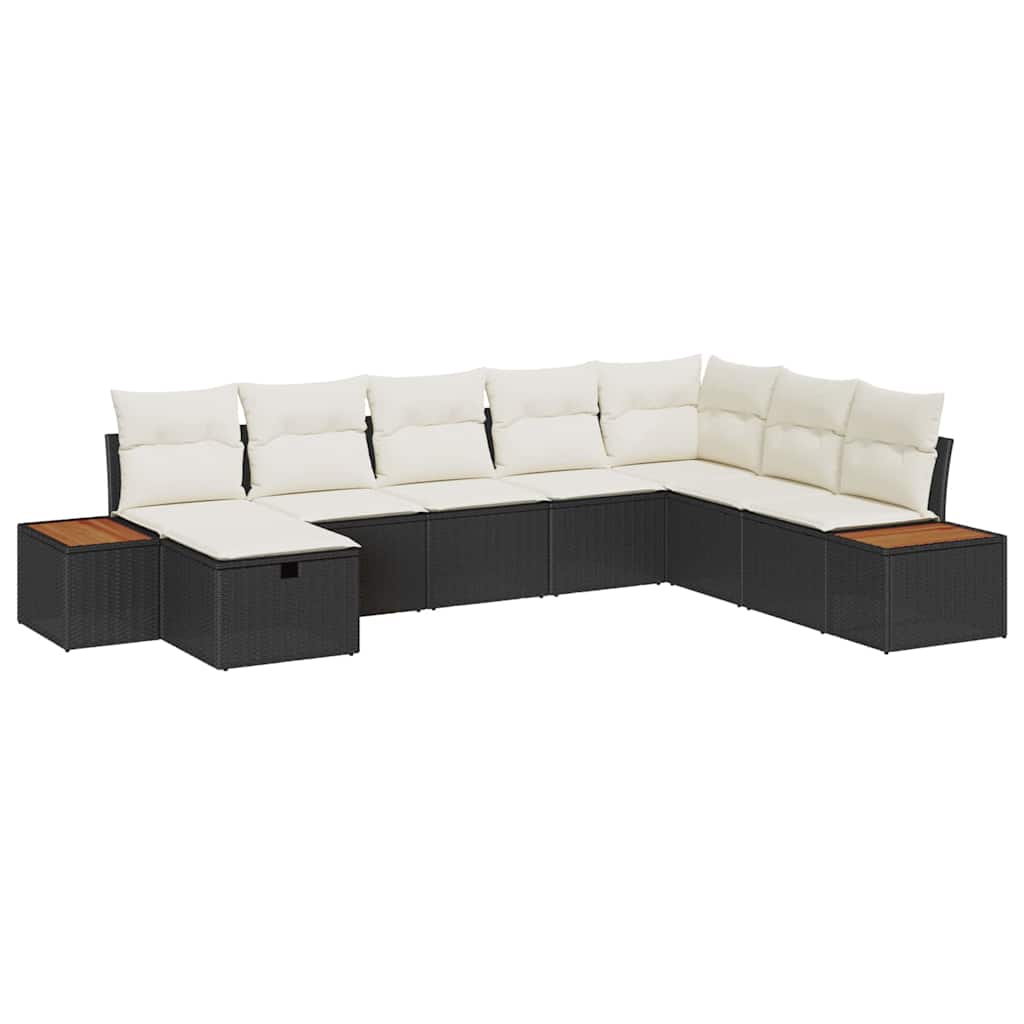 Gartensofa-set mit Kissen mit Speicher Schwarz Poly-Rattan