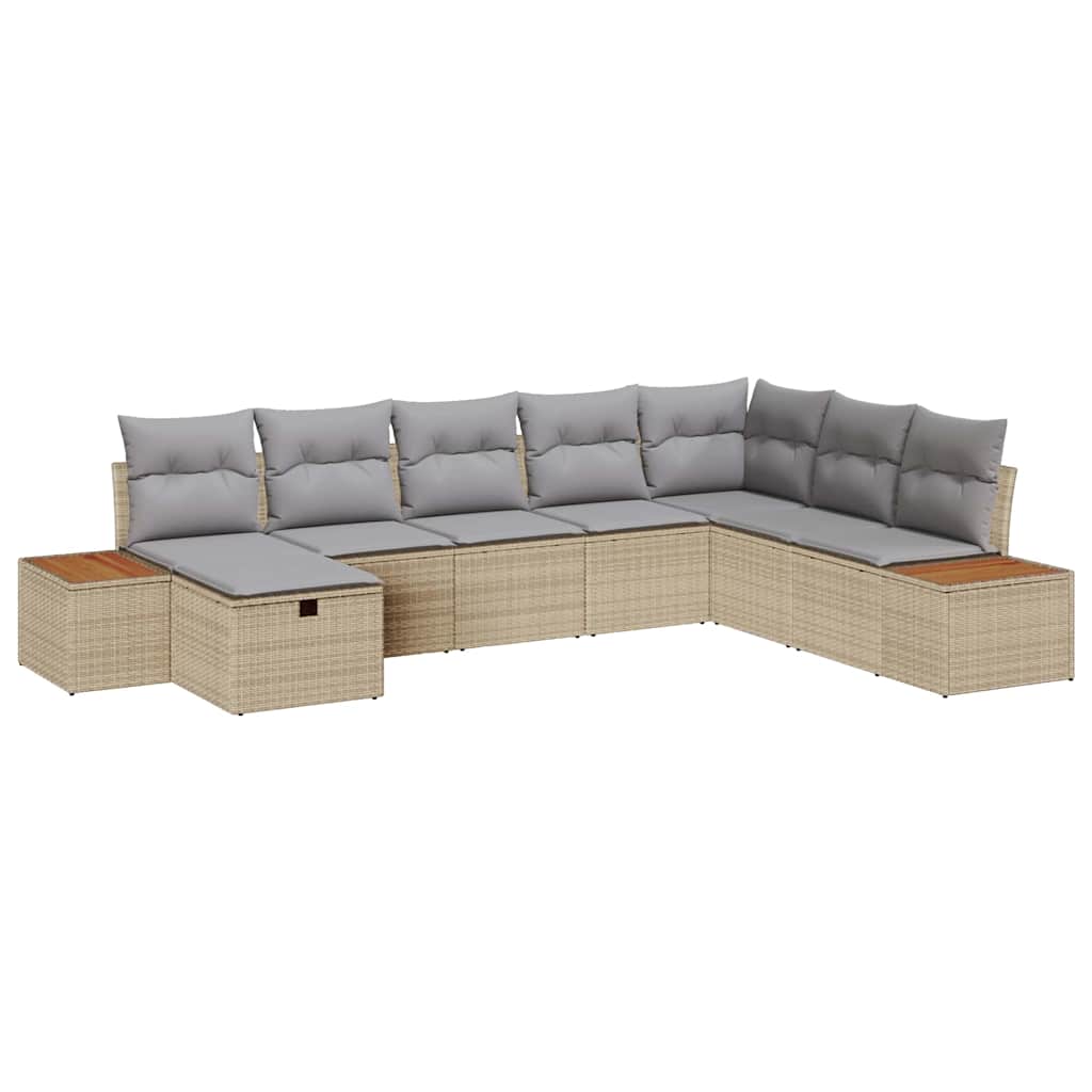 Gartensofa-set mit Kissen mit Speicher Beige Poly-Rattan