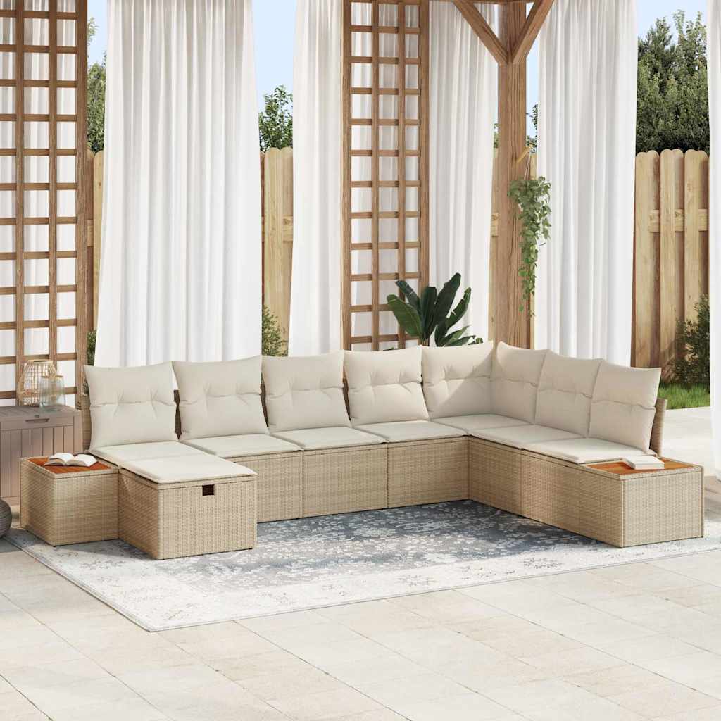 Gartensofa-set mit Kissen mit Speicher Beige Poly-Rattan
