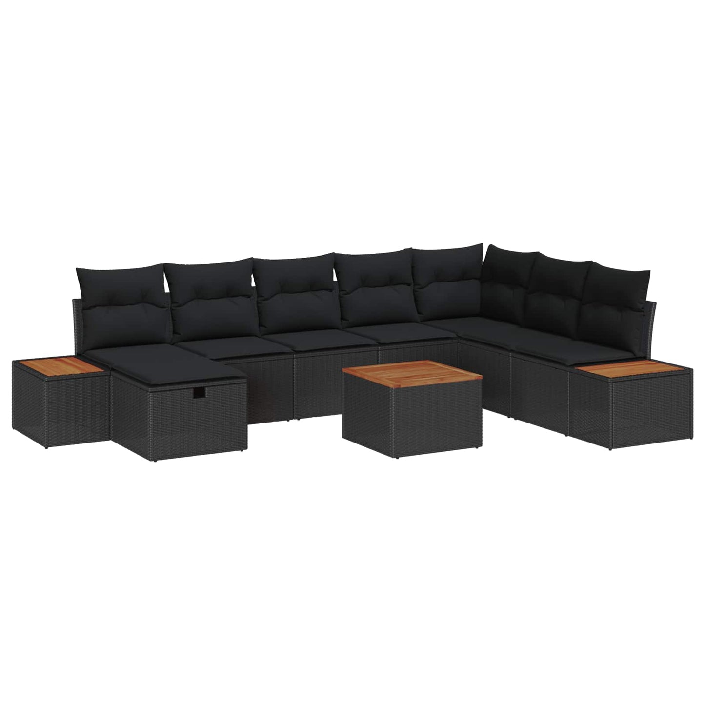 Garten-Sofa-Set mit Kissen 9 pcs Schwarz Poly Rattan