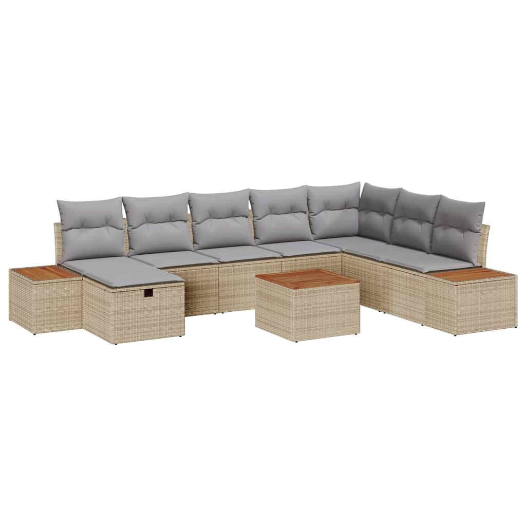 Garten-Sofa-Set mit Kissen 9 pcs Beige Poly Rattan