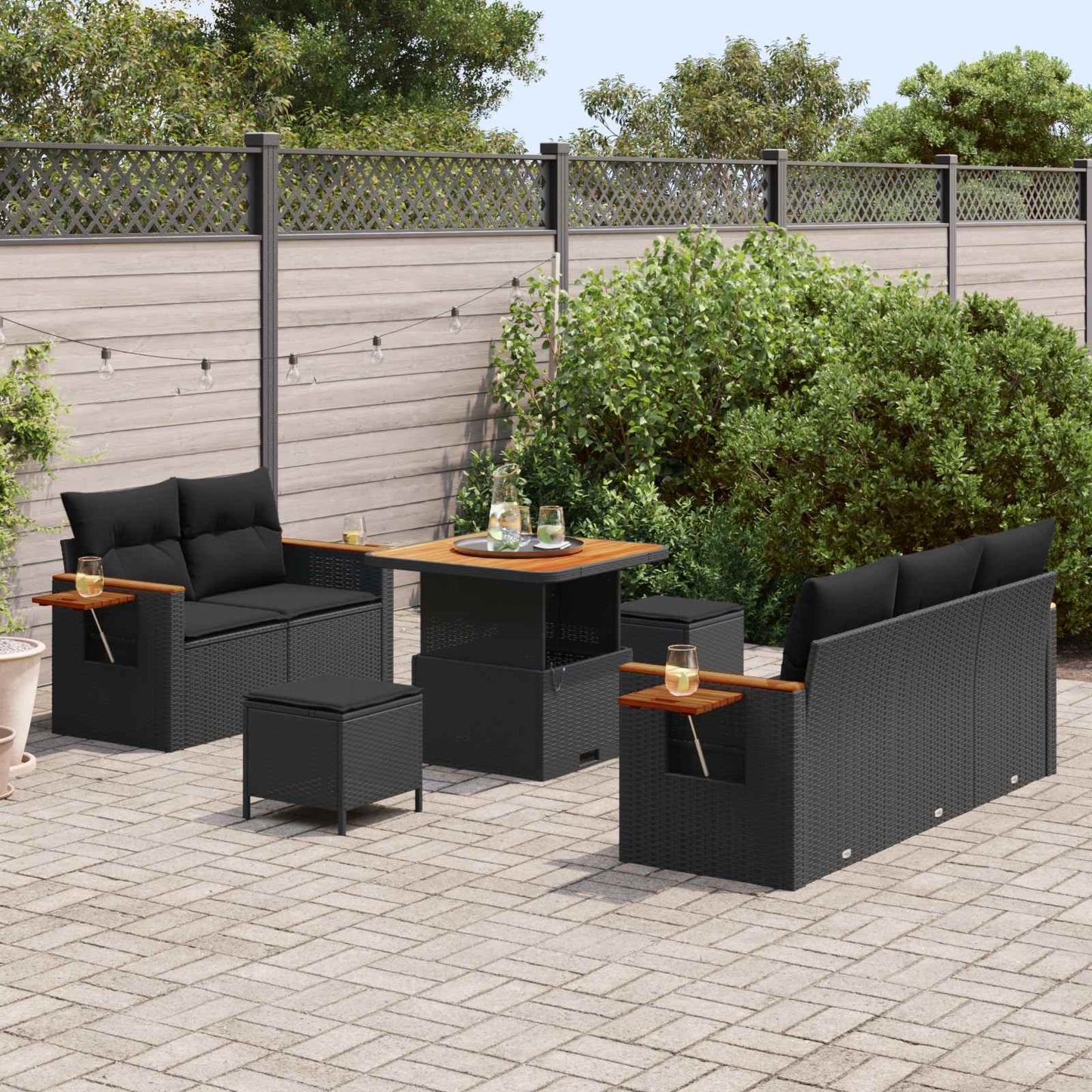 Gartensofa-set mit Kissen 8 pcs Schwarz