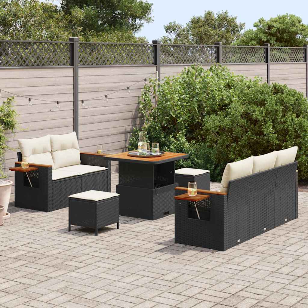 Gartensofa-set mit Kissen 8 pcs Schwarz und Creme