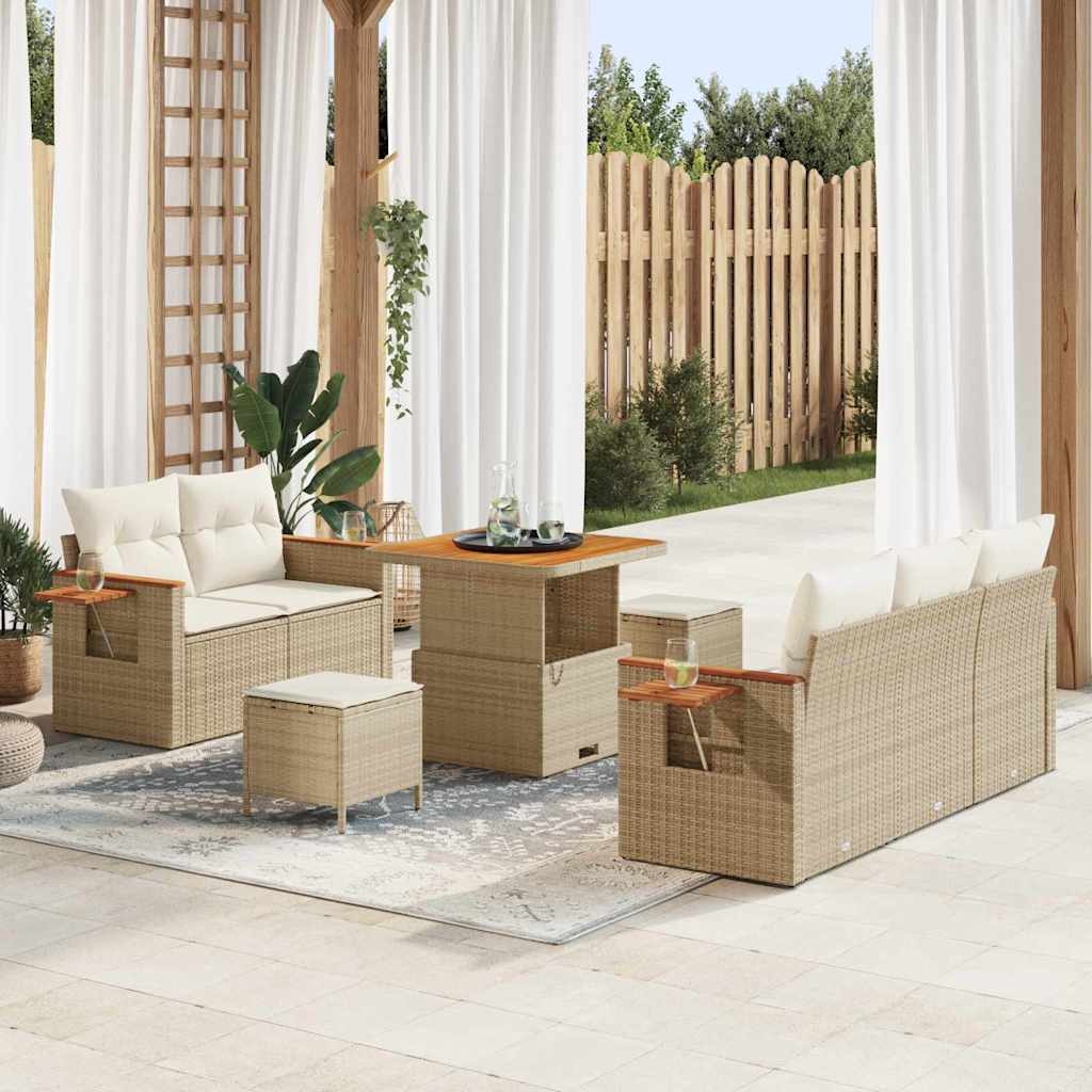 Gartensofa-set mit Kissen 8 pcs Beige und Creme