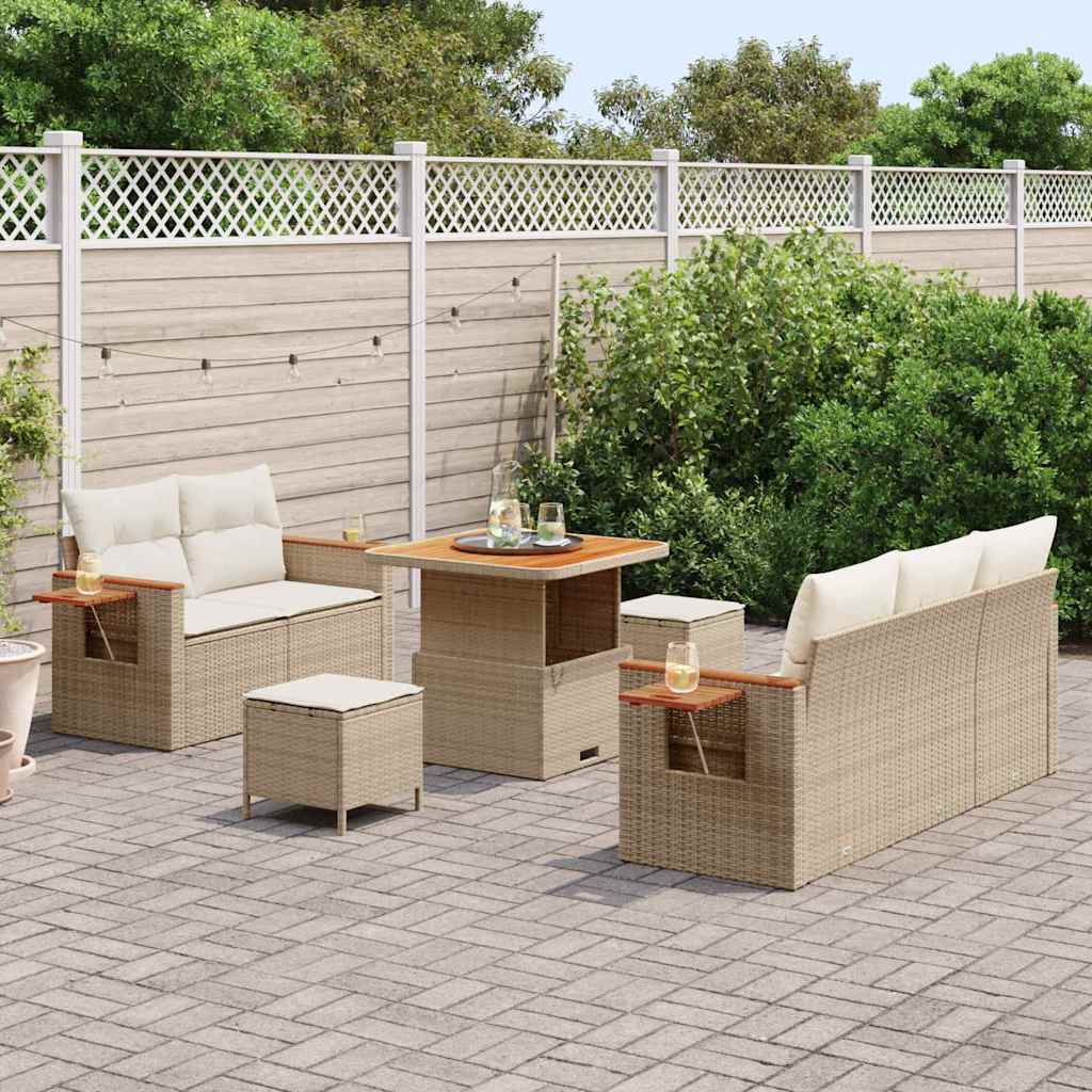 Gartensofa-set mit Kissen 8 pcs Beige und Creme