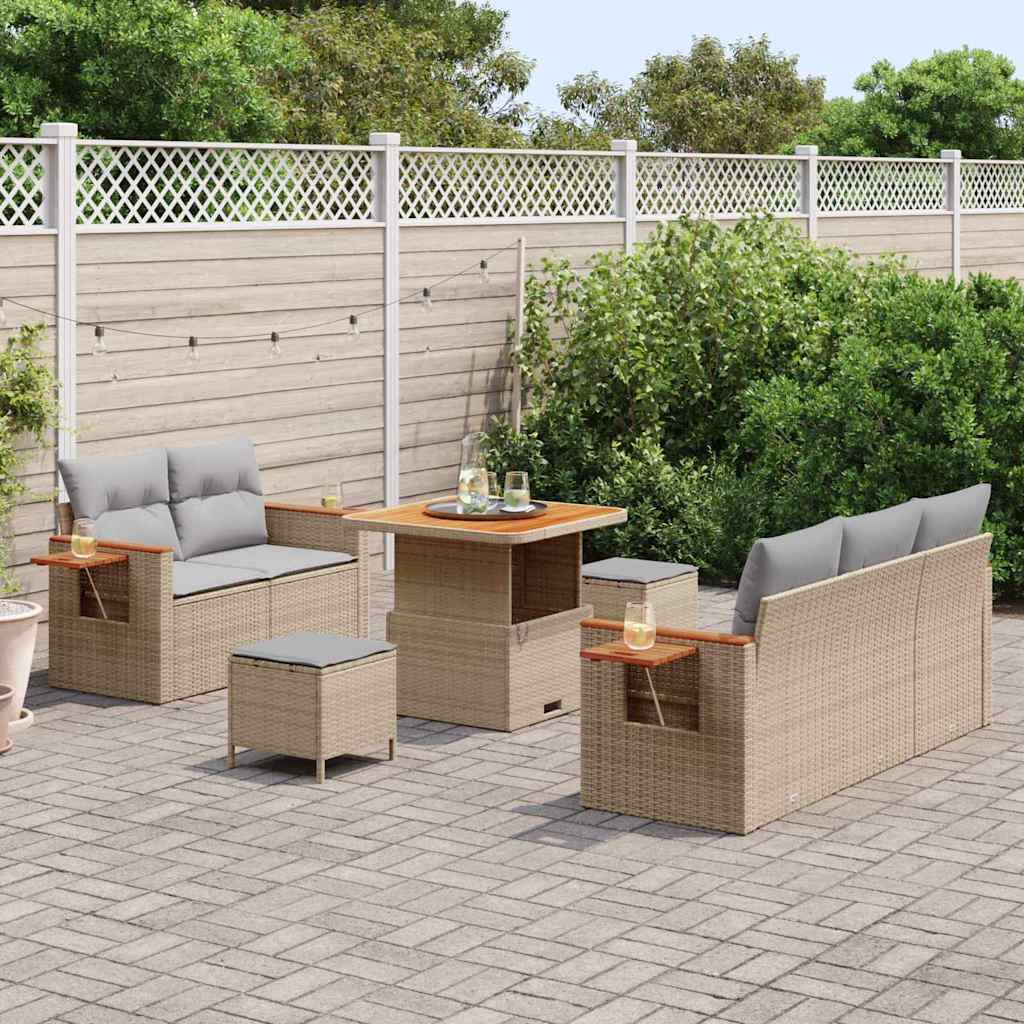 Gartensofa-set mit Kissen 8 pcs Beige und Hellgrau