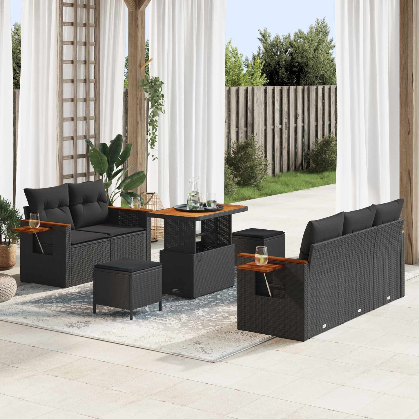 Gartensofa-set mit Kissen 8 pcs Schwarz