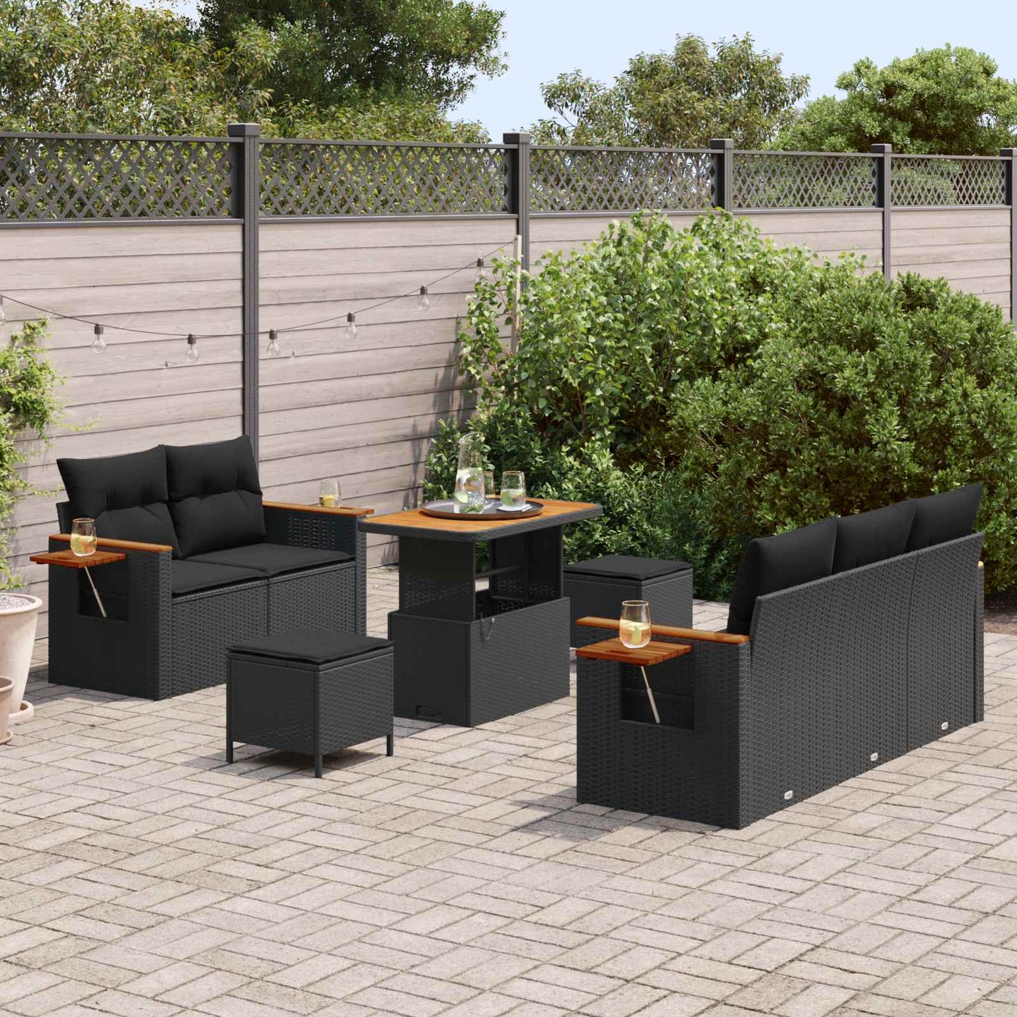 Gartensofa-set mit Kissen 8 pcs Schwarz