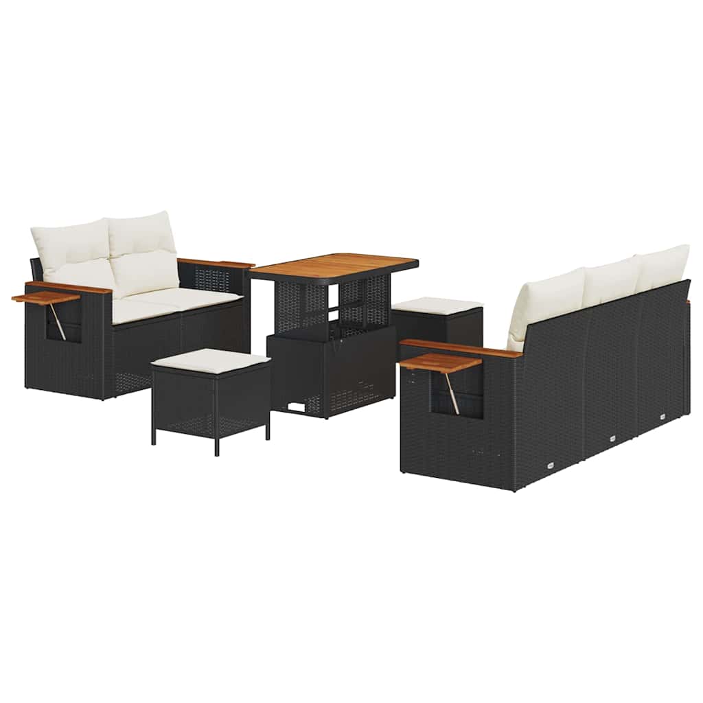 Gartensofa-set mit Kissen 8 pcs Schwarz und Creme