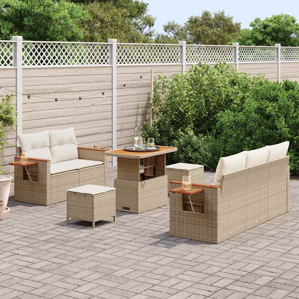 Gartensofa-set mit Kissen 8 pcs Beige und Creme