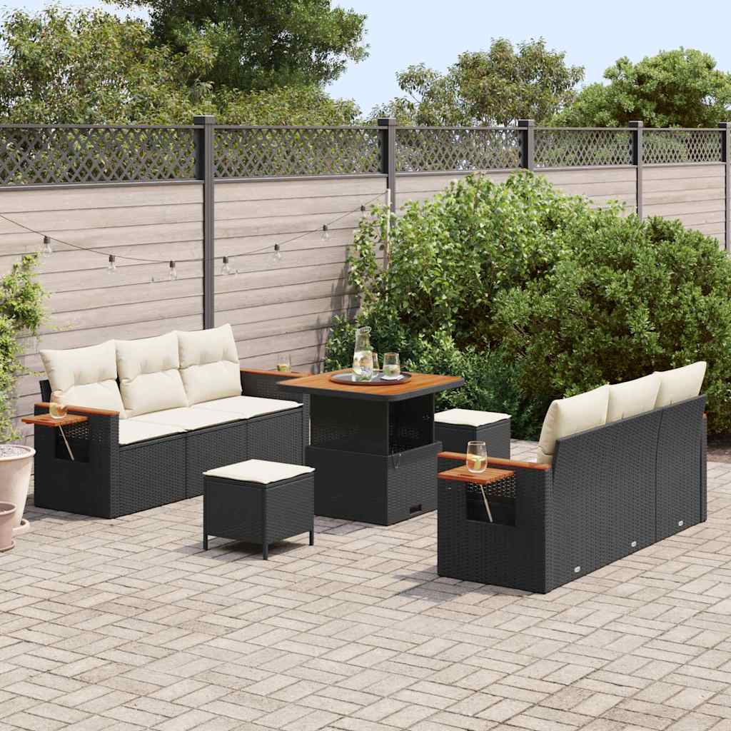 Gartensofa-set mit Kissen 9 pcs Schwarz und Creme