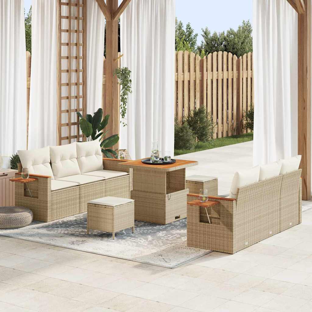 Gartensofa-set mit Kissen 9 pcs Beige und Creme
