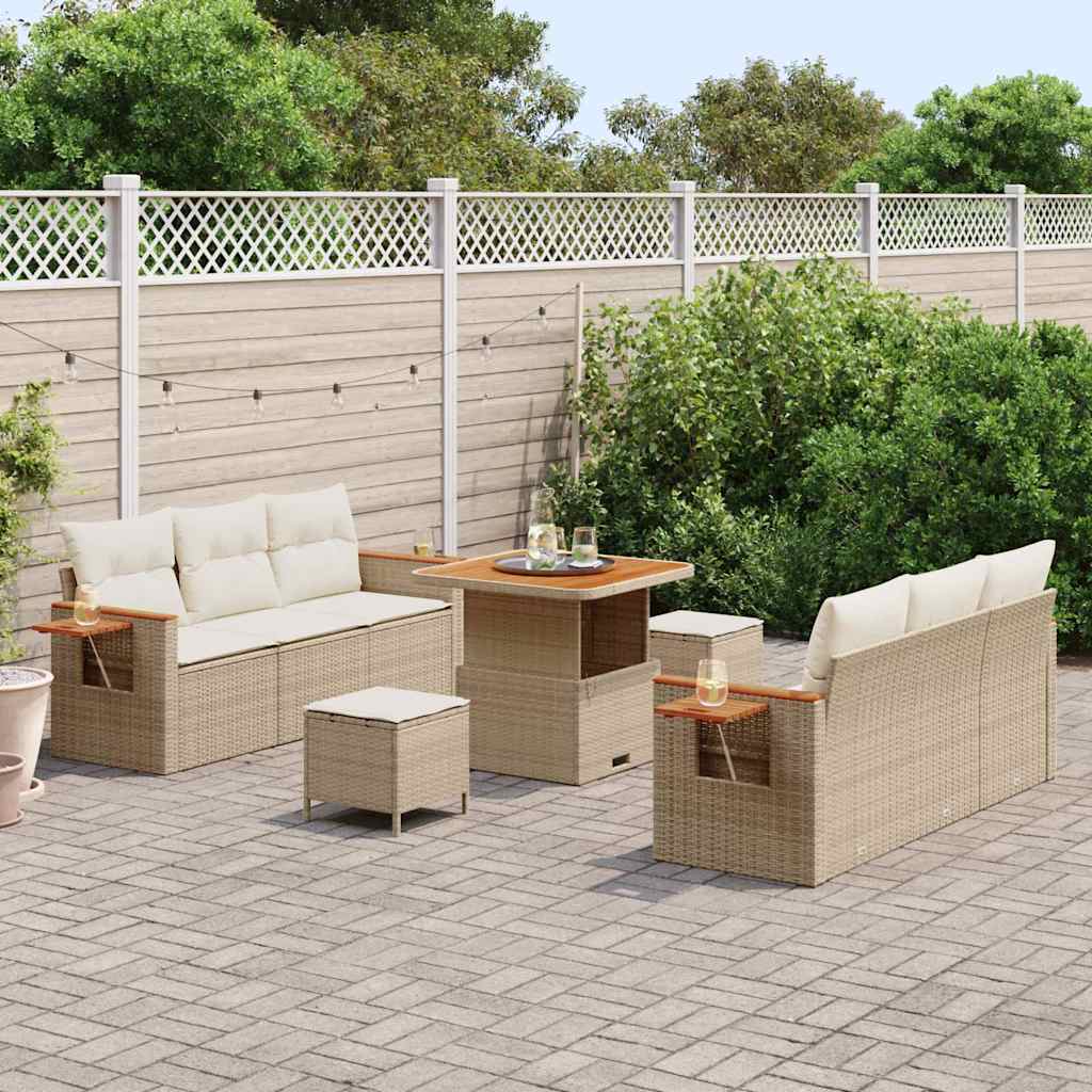 Gartensofa-set mit Kissen 9 pcs Beige und Creme