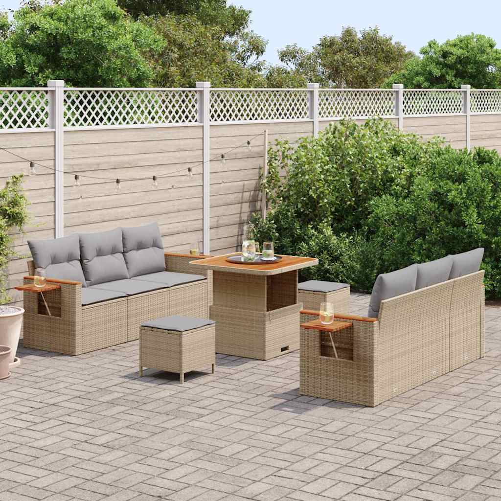 Gartensofa-set mit Kissen 9 pcs Beige und Hellgrau
