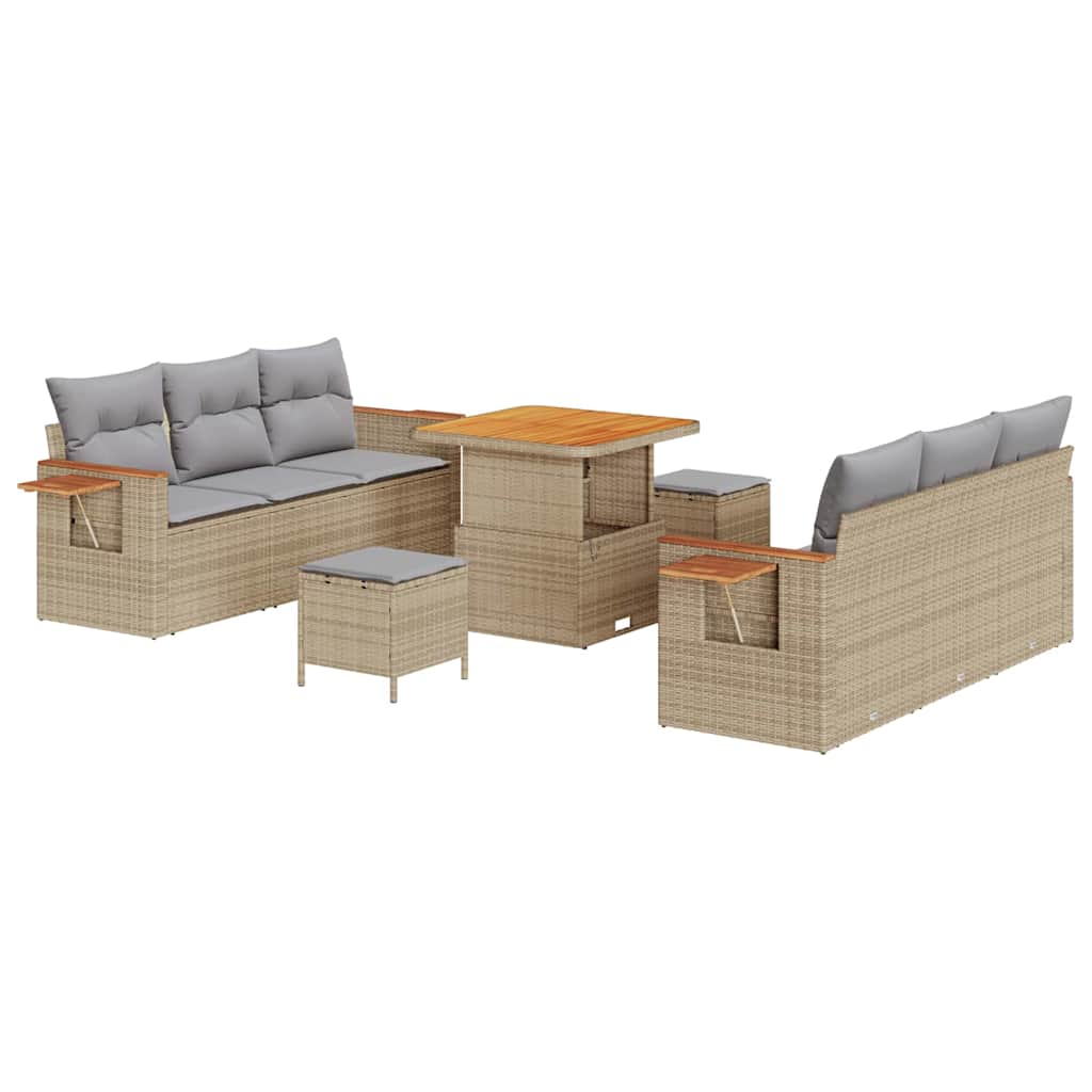 Gartensofa-set mit Kissen 9 pcs Beige und Hellgrau