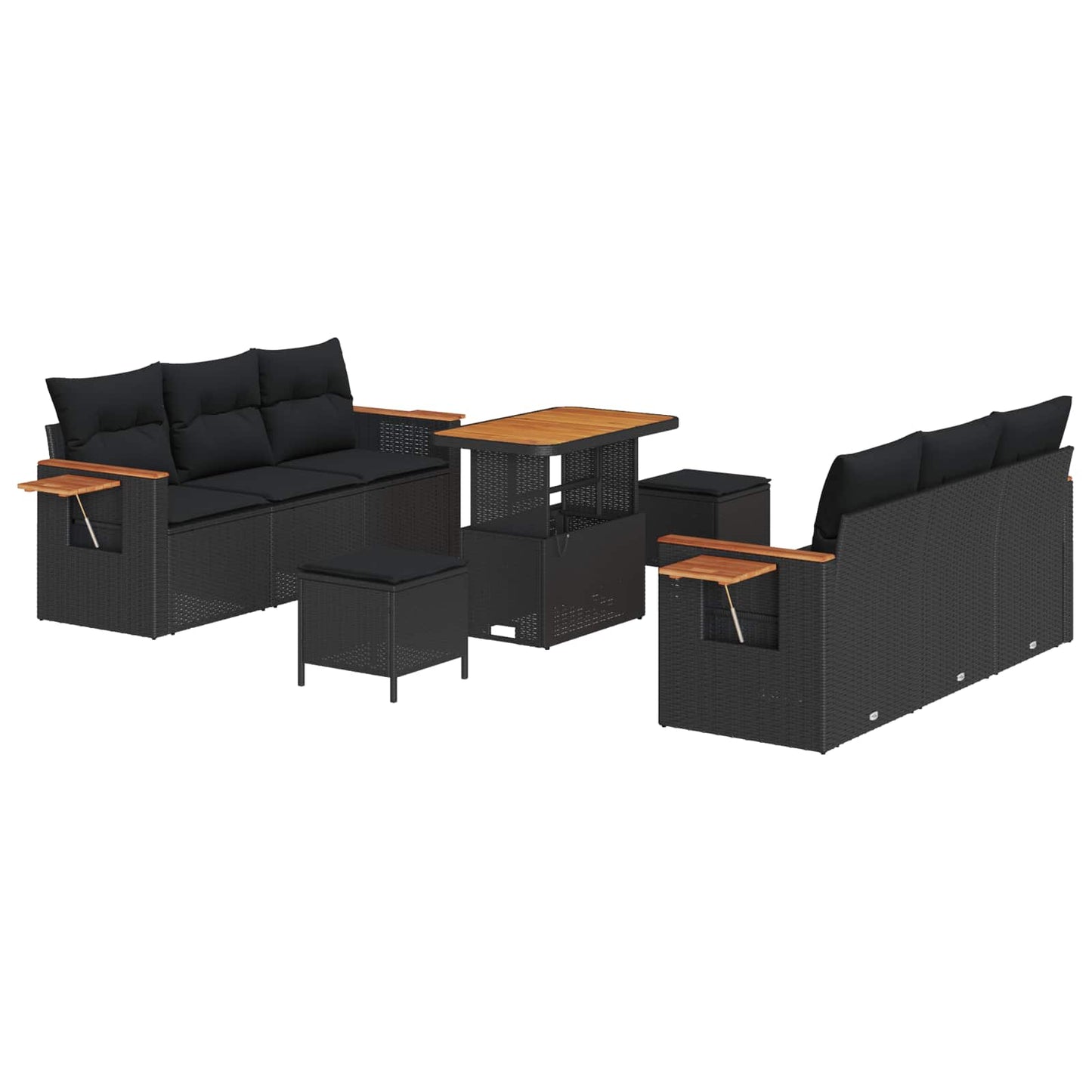 Gartensofa-set mit Kissen 9 pcs Schwarz