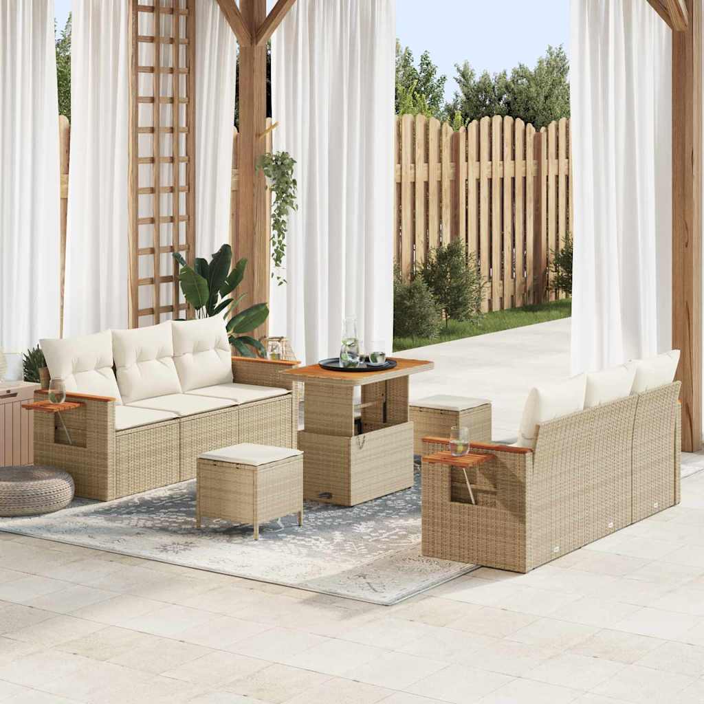 Gartensofa-set mit Kissen 9 pcs Beige und Creme