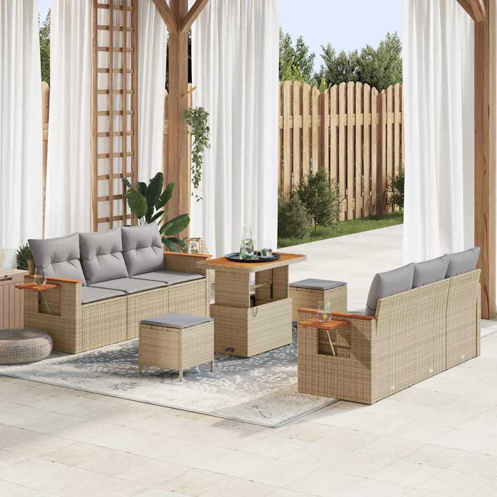 Gartensofa-set mit Kissen 9 pcs Beige und Hellgrau