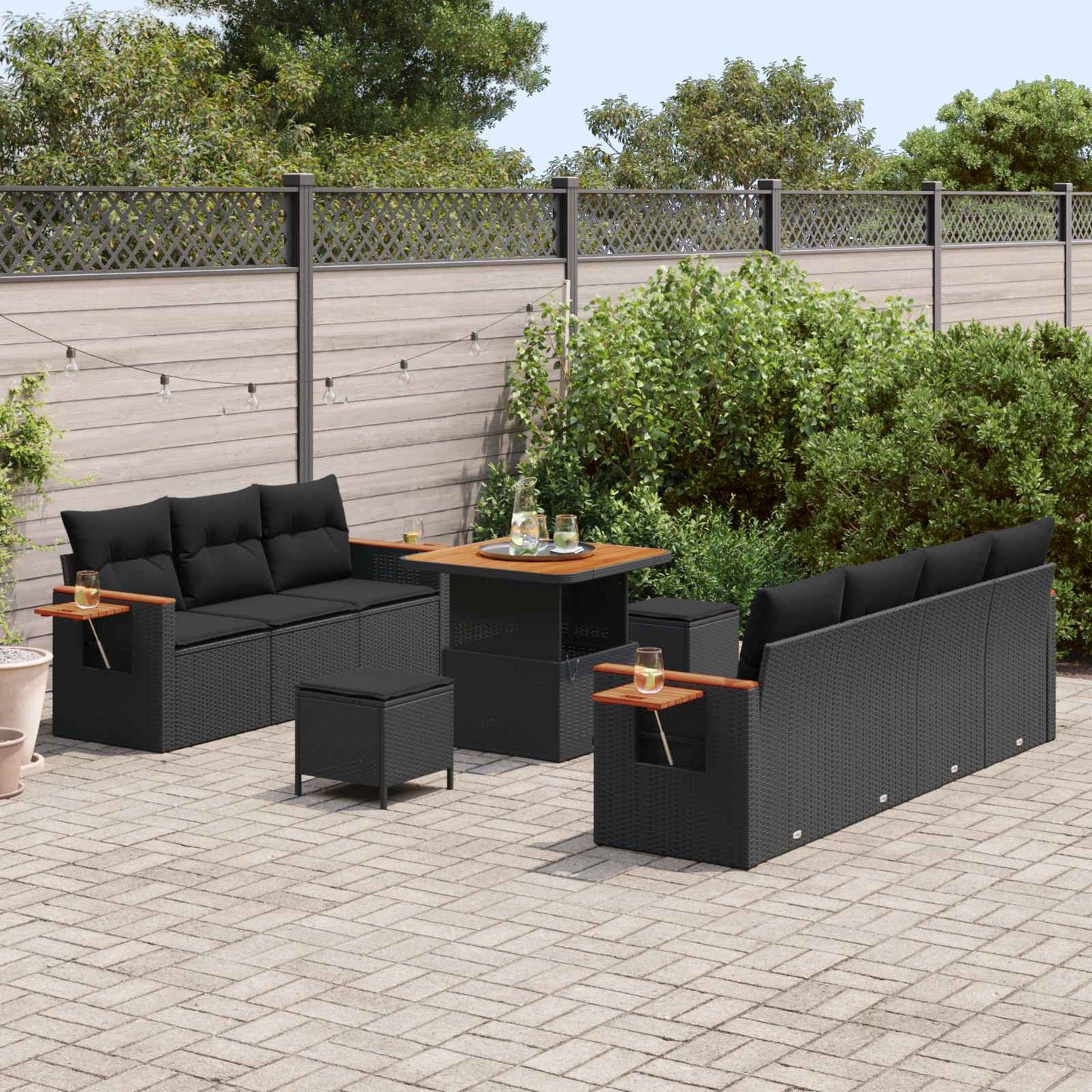 Gartensofa-set mit Kissen 10 pcs Schwarz