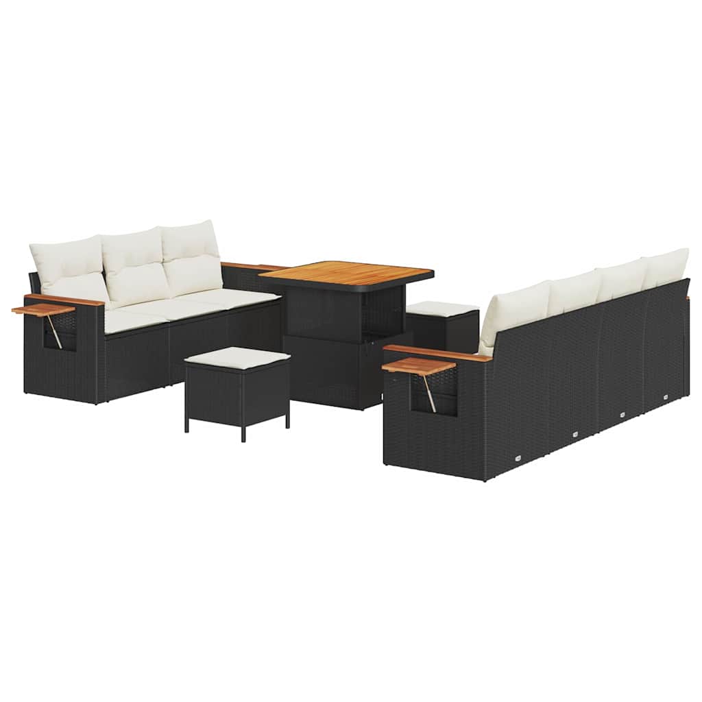 Gartensofa-set mit Kissen 10 pcs Schwarz und Creme