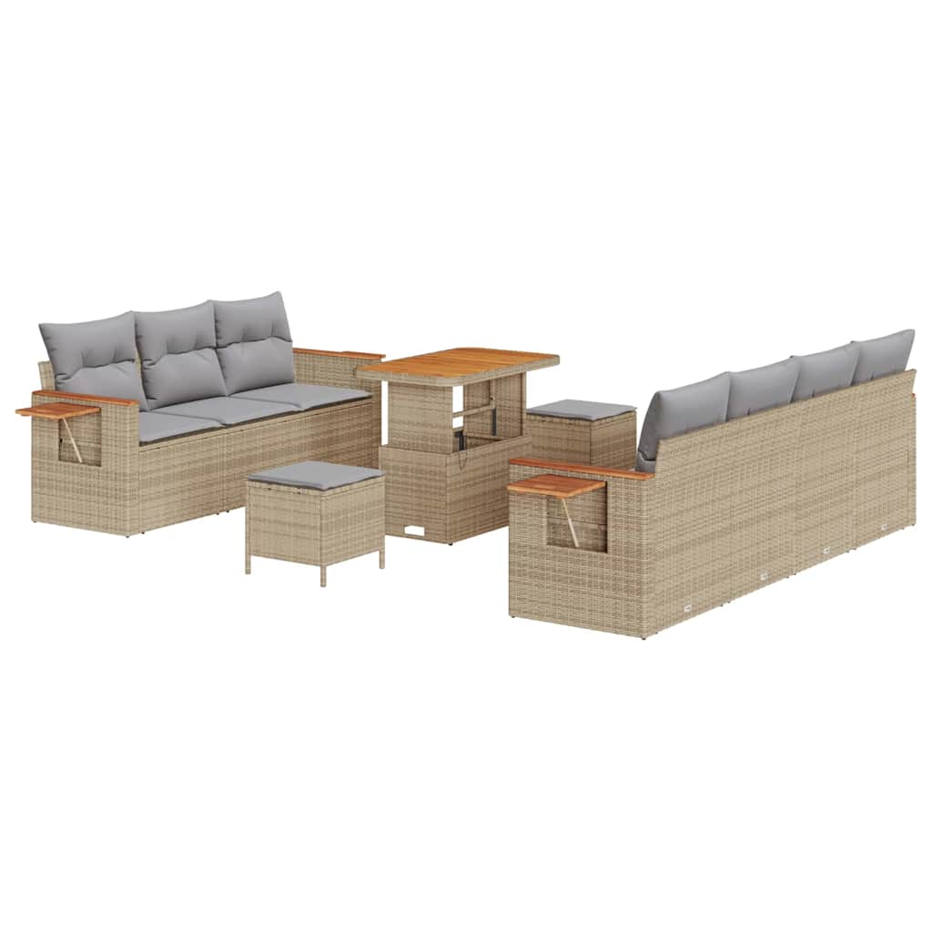 Gartensofa-set mit Kissen 10 pcs Beige und Hellgrau