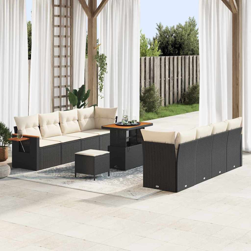 Gartensofa-set mit Kissen 11 pcs Schwarz und Creme
