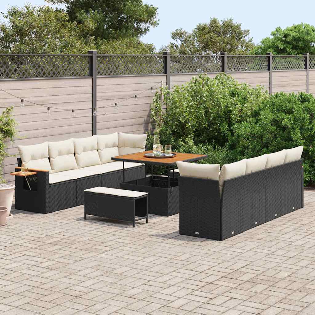 Gartensofa-set mit Kissen 11 pcs Schwarz und Creme