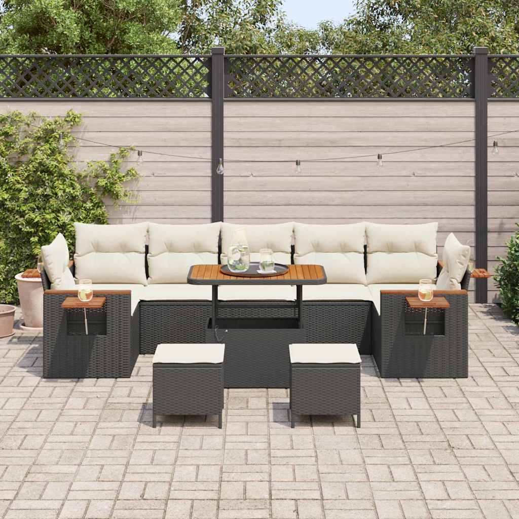 Gartensofa-set mit Kissen 10 pcs Schwarz und Creme